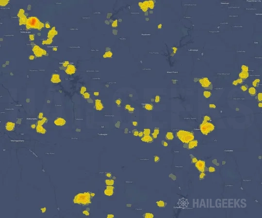Hail map for Auburn, AL