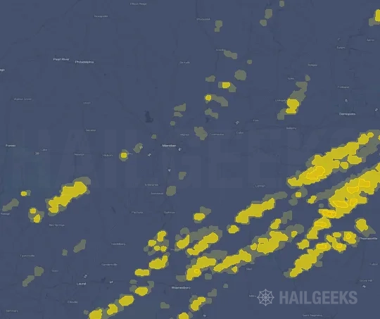 Hail map for Meridian, MS