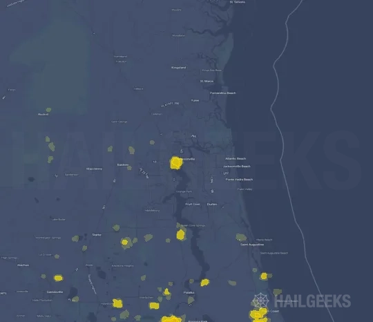 Hail map for Jacksonville, FL