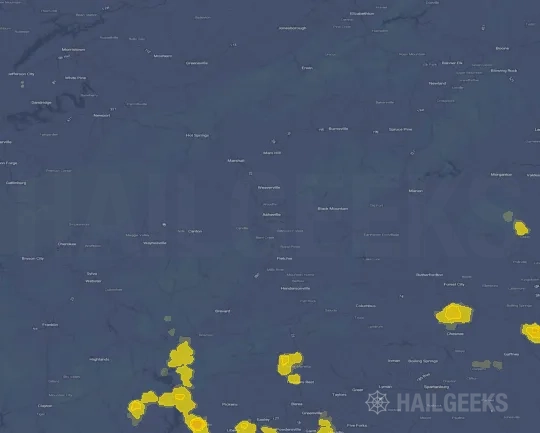 Hail map for Asheville, NC