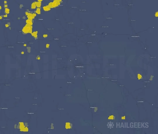 Hail map for Hattiesburg, MS