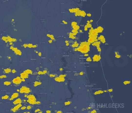 Hail map for Jacksonville, FL