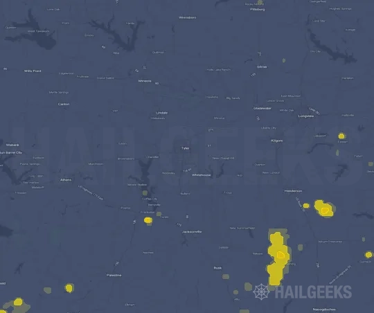 Hail map for Tyler, TX