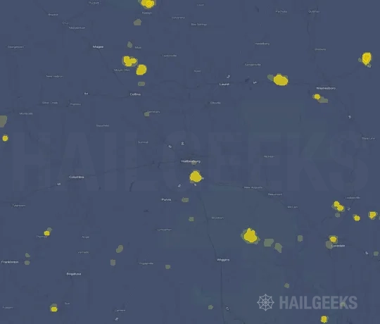 Hail map for Hattiesburg, MS