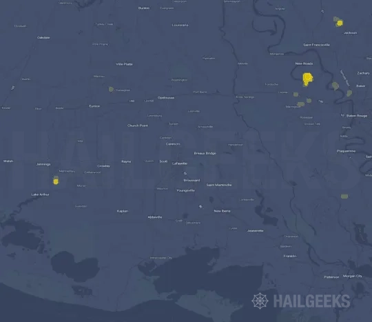 Hail map for Lafayette, LA