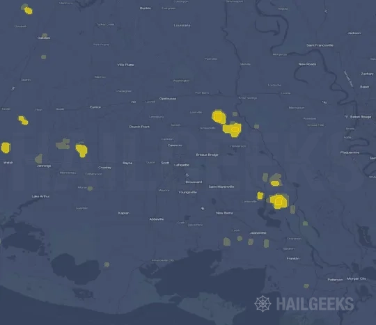 Hail map for Lafayette, LA