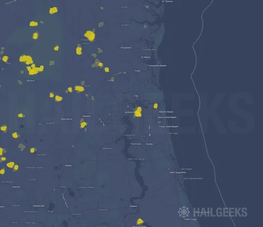 Hail map for Jacksonville, FL