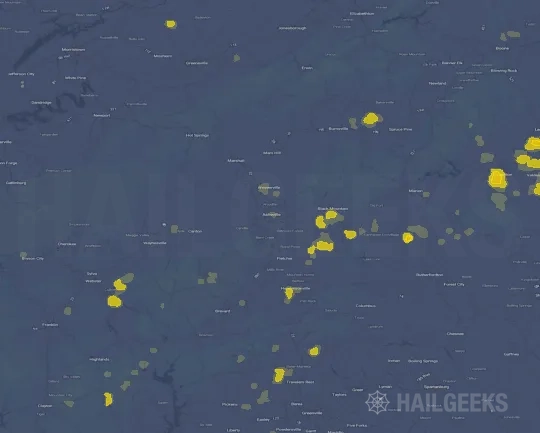 Hail map for Asheville, NC