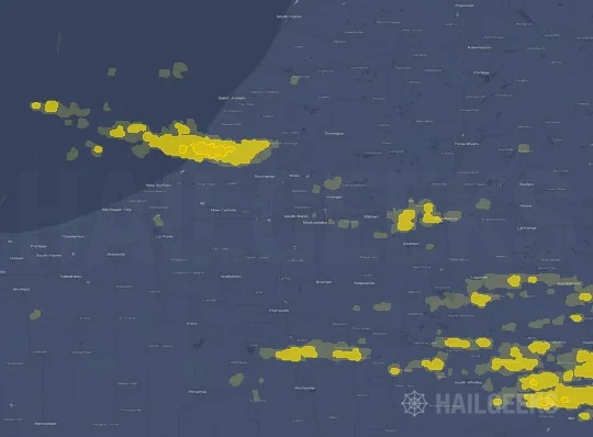 Hail map for South Bend, IN on Aug 9, 2021