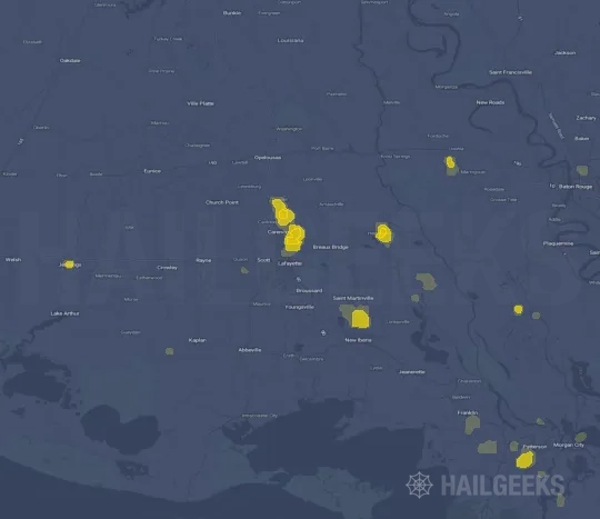 Hail map for Lafayette, LA
