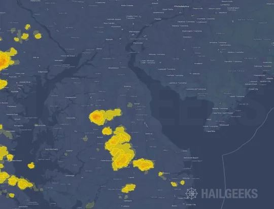 Hail map for Dover, DE