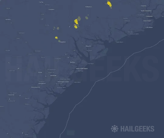 Hail map for Hilton Head Island, SC on Aug 26, 2021