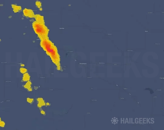 Hail map for Woodward, OK on Sep 17, 2021