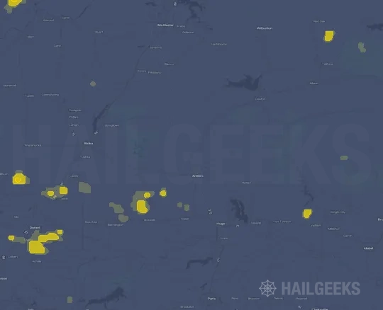Hail map for Antlers, OK on Sep 30, 2021
