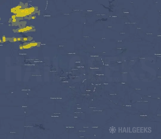 Hail map for Austin, TX on Oct 10, 2021