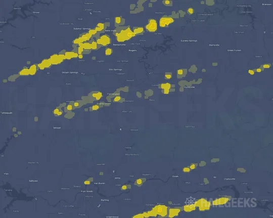 Hail map for Fayetteville, AR