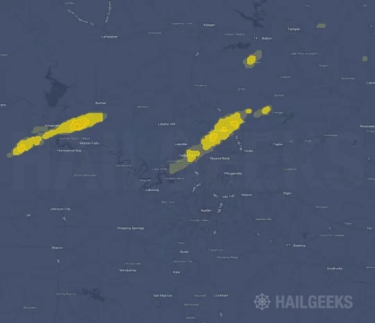 Hail map for Austin, TX