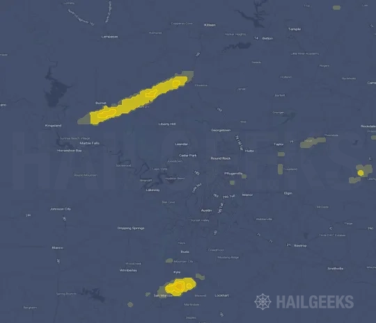 Hail map for Austin, TX