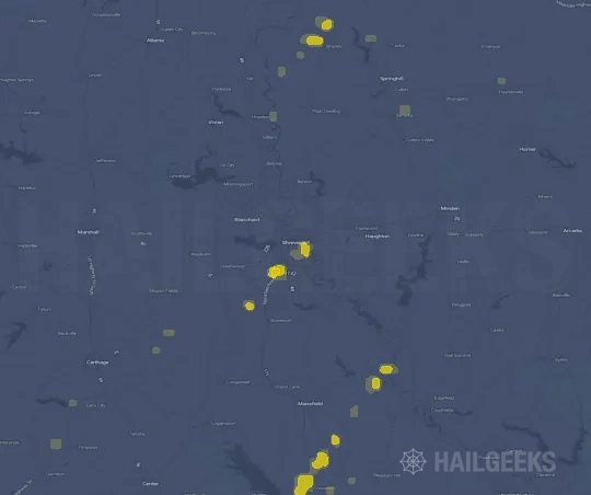 Hail map for Shreveport, LA