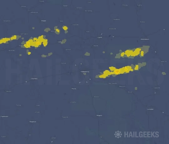 Hail map for Hattiesburg, MS