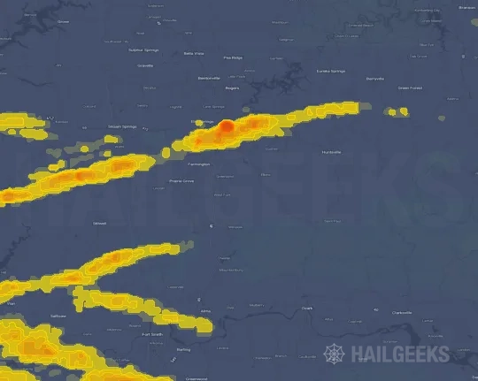 Hail map for Fayetteville, AR