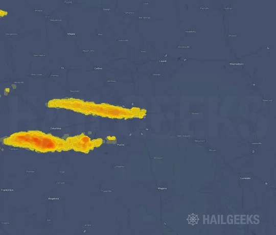 Hail map for Hattiesburg, MS