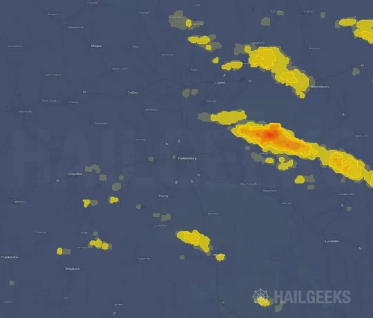 Hail map for Hattiesburg, MS