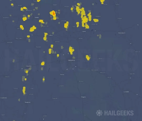 Hail map for Hattiesburg, MS