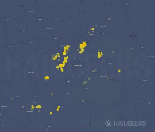 Hail map for Hattiesburg, MS