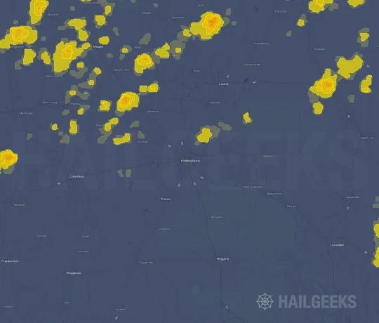 Hail map for Hattiesburg, MS