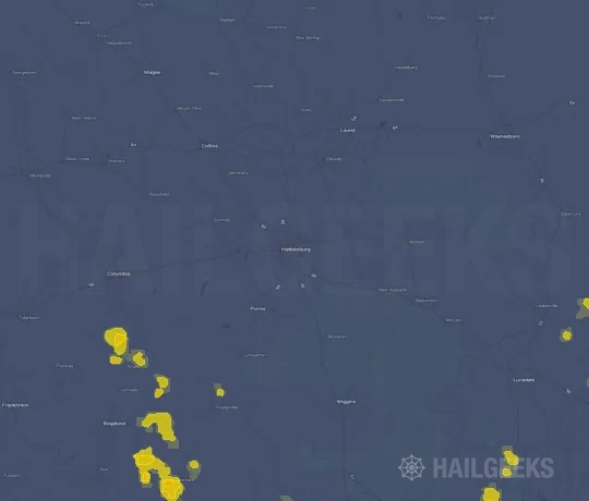 Hail map for Hattiesburg, MS