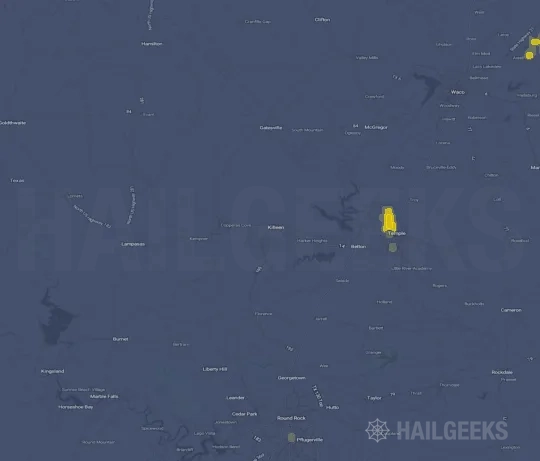 Hail map for Killeen, TX on May 18, 2022