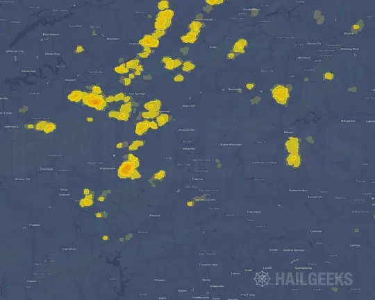 Hail map for Asheville, NC