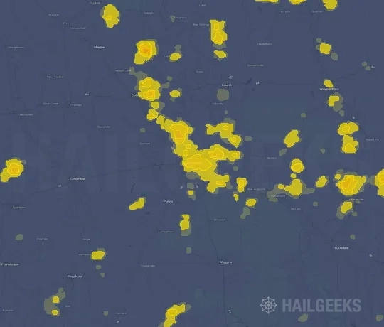 Hail map for Hattiesburg, MS