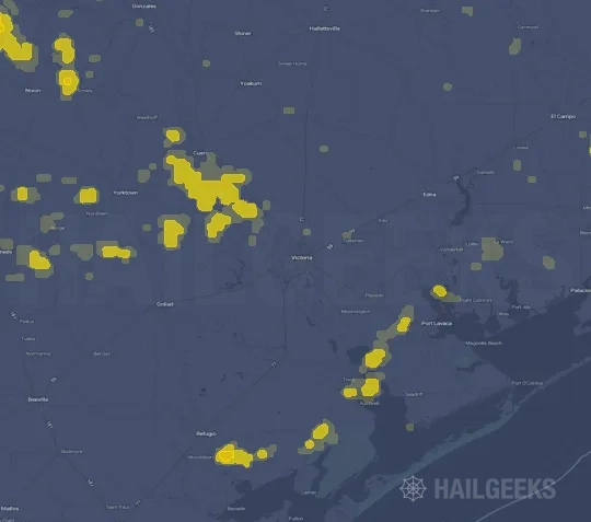 Hail map for Victoria, TX
