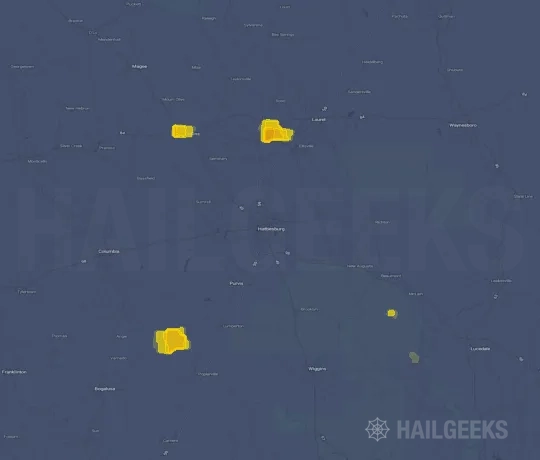 Hail map for Hattiesburg, MS