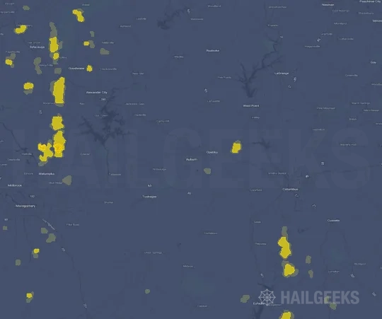 Hail map for Auburn, AL on May 24, 2022
