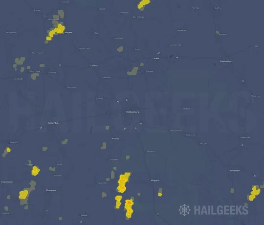 Hail map for Hattiesburg, MS