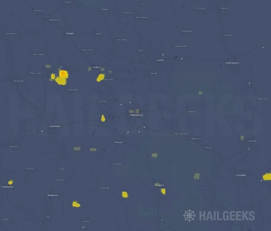 Hail map for Hattiesburg, MS