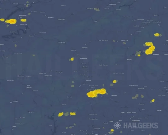 Hail map for Asheville, NC