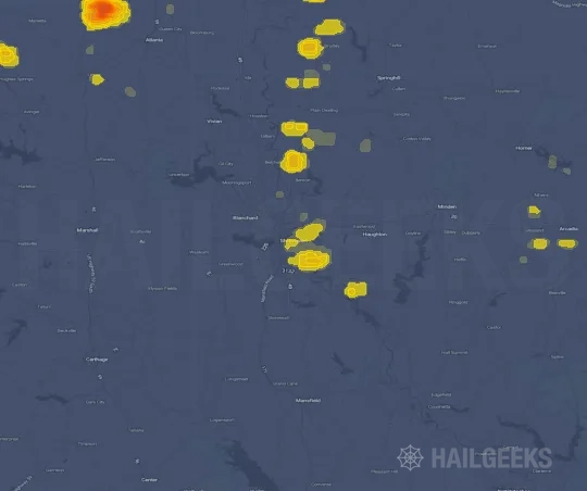 Hail map for Shreveport, LA