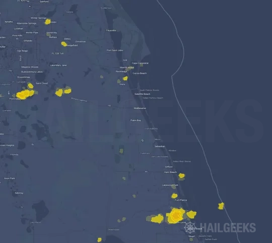 Hail map for Palm Bay, FL on Jun 9, 2022