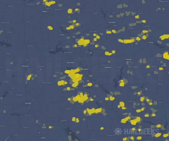 Hail map for Shreveport, LA