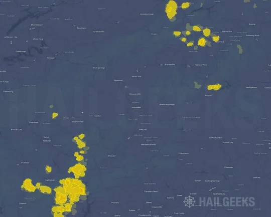 Hail map for Asheville, NC