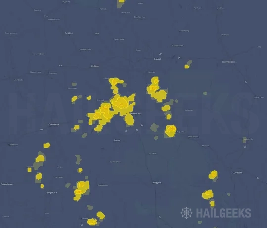 Hail map for Hattiesburg, MS