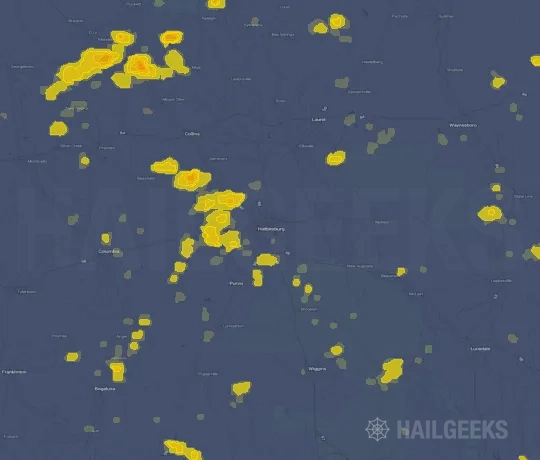 Hail map for Hattiesburg, MS