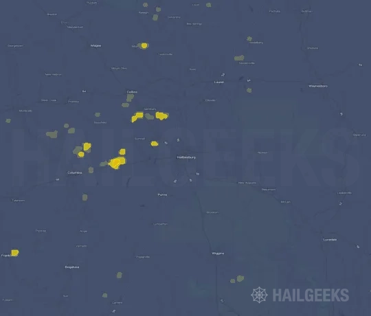 Hail map for Hattiesburg, MS