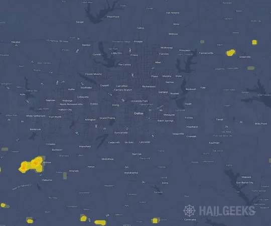 Hail map for Dallas, TX