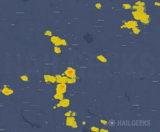 Hail map for Texarkana, TX