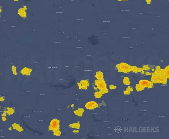 Hail map for Texarkana, TX